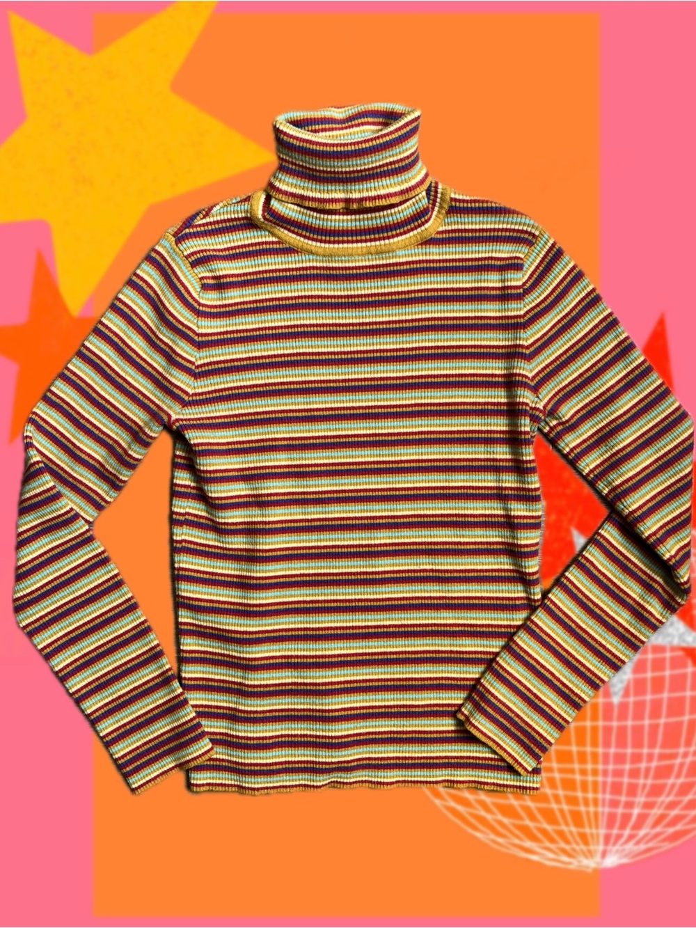 Cider Multicolor Striped Ribbed Turtleneck
